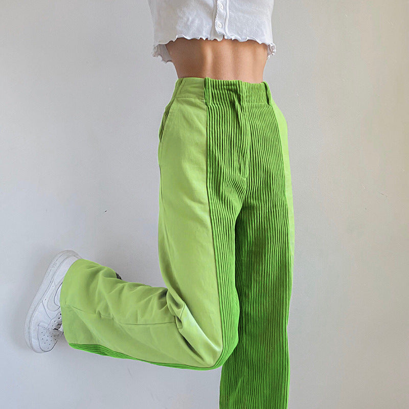 High Waist Slim Straight Corduroy Casual Pants