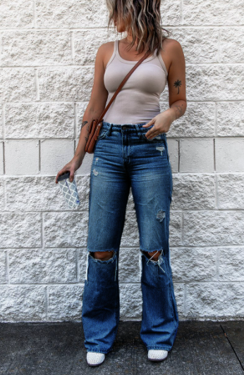 Ripped Slim Flare High Rise Jeans