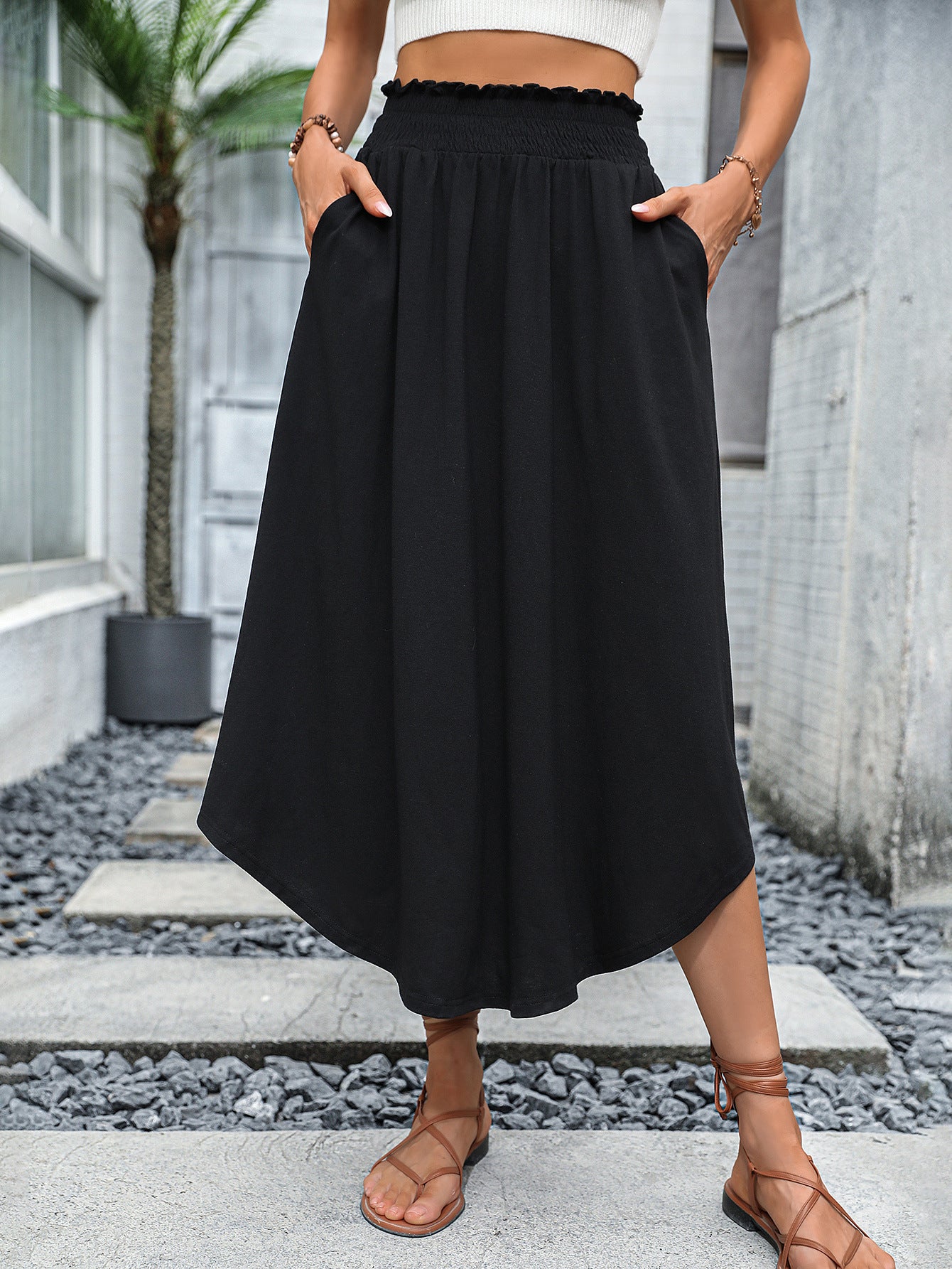 Skirt Women High Waist Casual Pocket