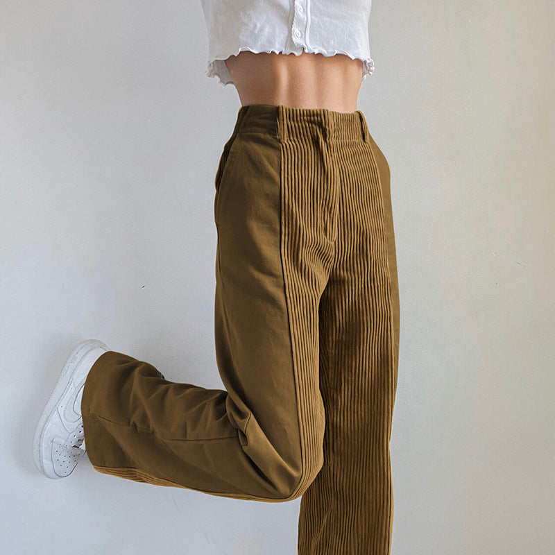 High Waist Slim Straight  Corduroy Casual Pants