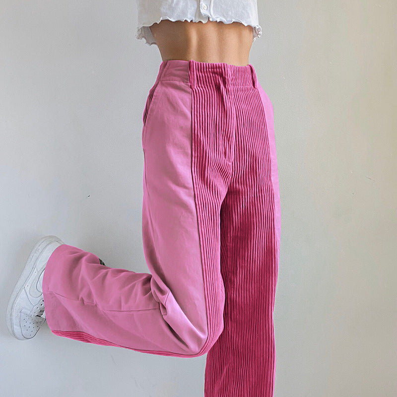 High Waist Slim Straight  Corduroy Casual Pants