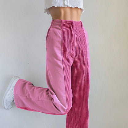 High Waist Slim Straight  Corduroy Casual Pants