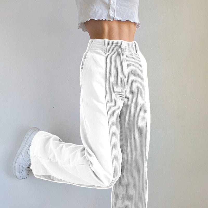 High Waist Slim Straight  Corduroy Casual Pants