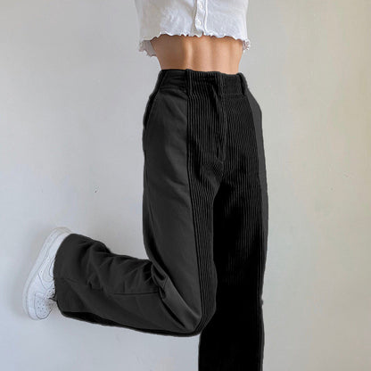 High Waist Slim Straight  Corduroy Casual Pants