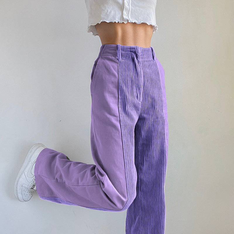 High Waist Slim Straight  Corduroy Casual Pants
