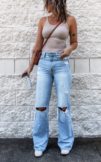 Ripped Slim Flare High Rise Jeans