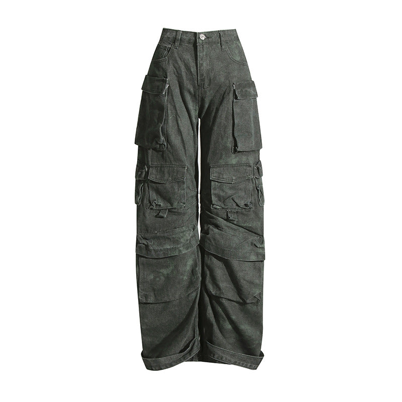 High Waisted Wide Leg Cargo Denim Jeans