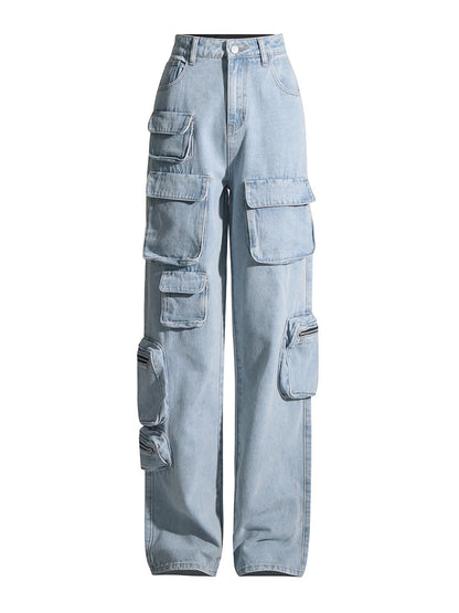 Light Wash Multi Cargo Pocket Straight leg jeans