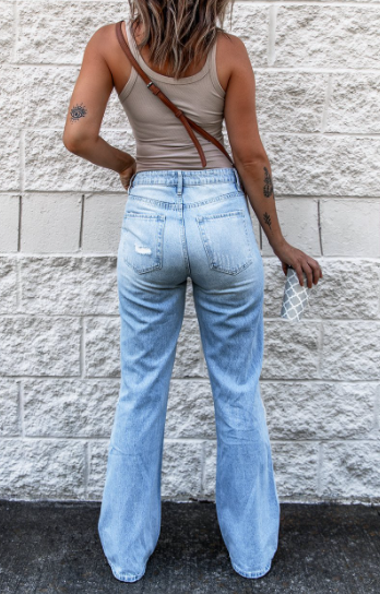 Ripped Slim Flare High Rise Jeans